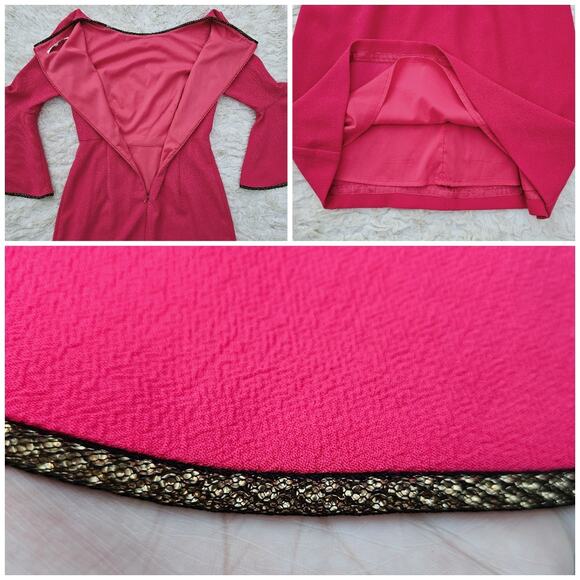 Pink Trina Turk Dress Bromely Size 2 Bright Stretch Flare Bell Sleeve Crop - Picture 7 of 10